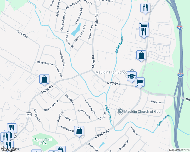map of restaurants, bars, coffee shops, grocery stores, and more near 250 Corn Road in Greenville