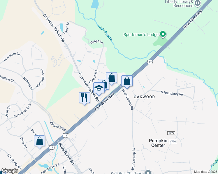map of restaurants, bars, coffee shops, grocery stores, and more near 3261 New Bern Highway in Jacksonville