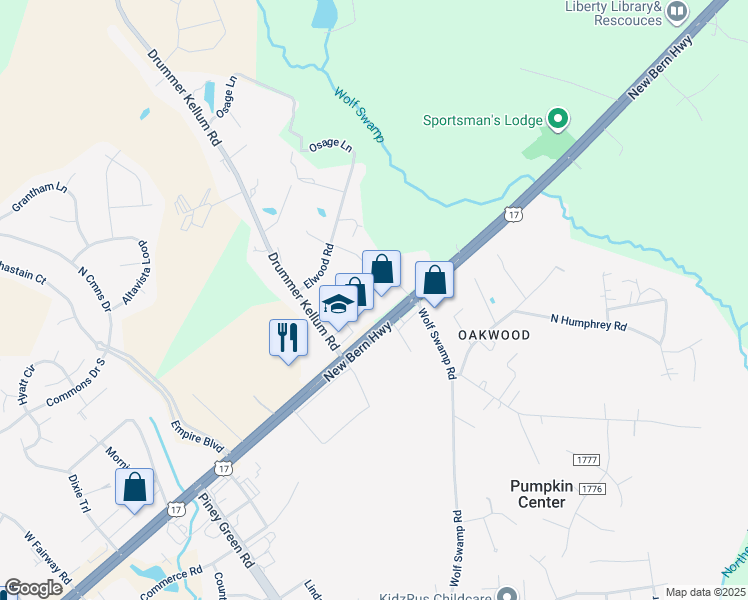 map of restaurants, bars, coffee shops, grocery stores, and more near 3261 New Bern Highway in Jacksonville