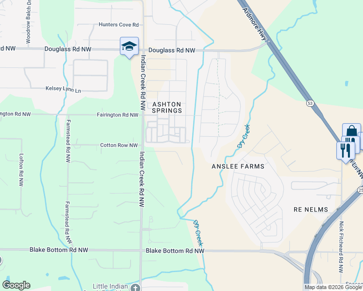 map of restaurants, bars, coffee shops, grocery stores, and more near 7044 Camrose Lane Northwest in Huntsville