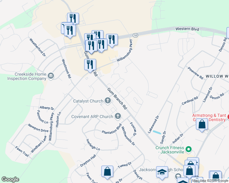 map of restaurants, bars, coffee shops, grocery stores, and more near 4007 Grandeur Avenue in Jacksonville
