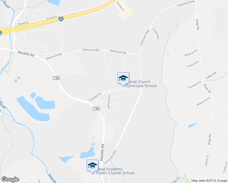 map of restaurants, bars, coffee shops, grocery stores, and more near 208b Cavalier Drive in Greenville