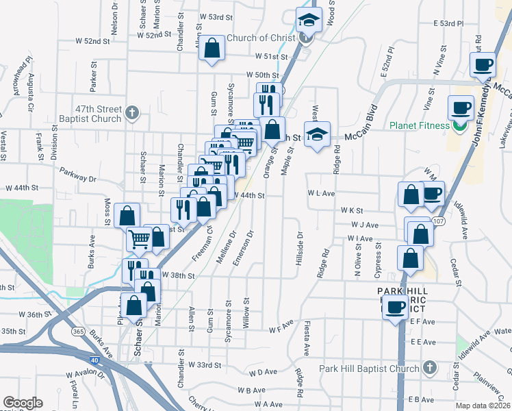 map of restaurants, bars, coffee shops, grocery stores, and more near 4314 Willow Street in North Little Rock