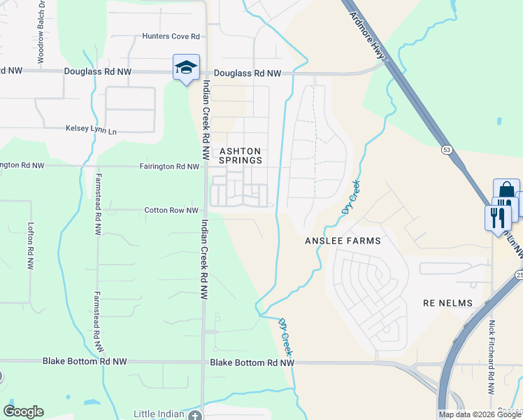 map of restaurants, bars, coffee shops, grocery stores, and more near 7044 Camrose Lane Northwest in Huntsville