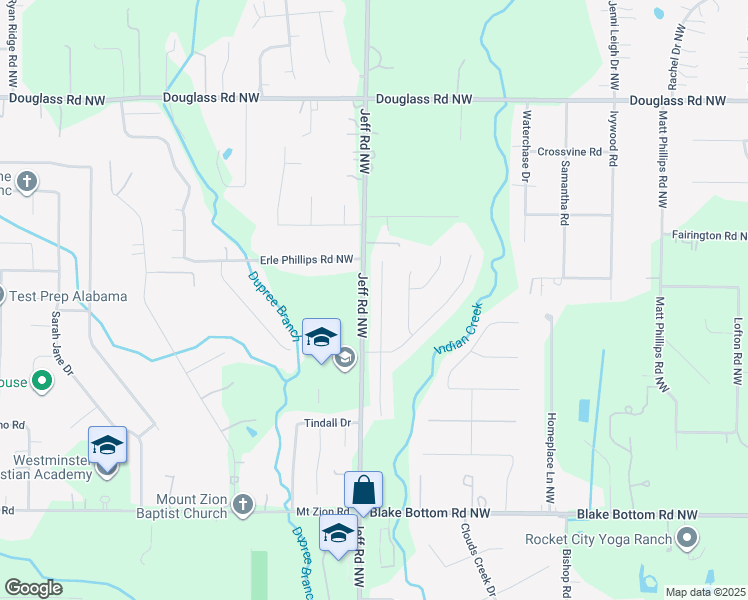 map of restaurants, bars, coffee shops, grocery stores, and more near 238 Pumprock Drive in Huntsville