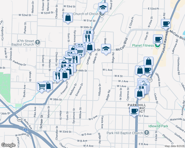 map of restaurants, bars, coffee shops, grocery stores, and more near 4313 Maple Street in North Little Rock