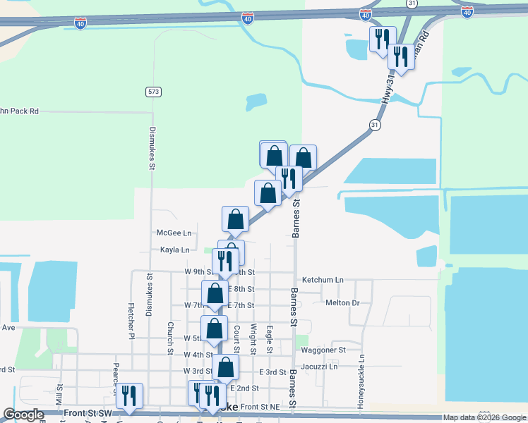map of restaurants, bars, coffee shops, grocery stores, and more near North Center Street in Lonoke