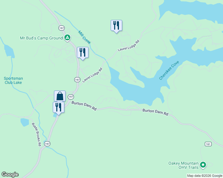 map of restaurants, bars, coffee shops, grocery stores, and more near 195 Marina Lane in Clarkesville