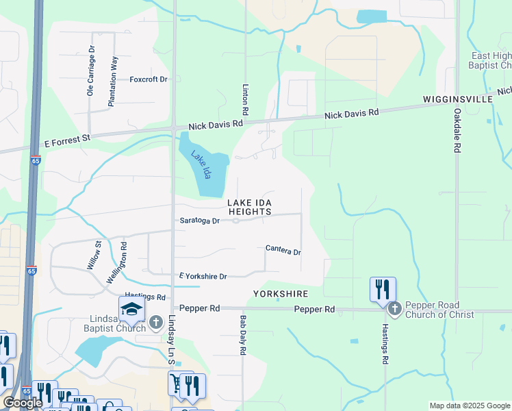 map of restaurants, bars, coffee shops, grocery stores, and more near 16513 Timberlane Drive in Athens