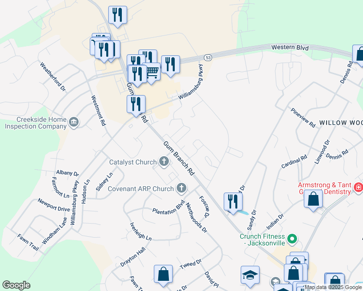 map of restaurants, bars, coffee shops, grocery stores, and more near 1003 Ornate Drive in Jacksonville