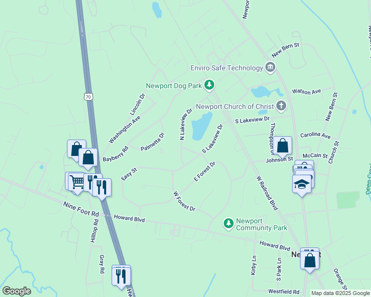 map of restaurants, bars, coffee shops, grocery stores, and more near 2316 Lloyd Drive in Newport