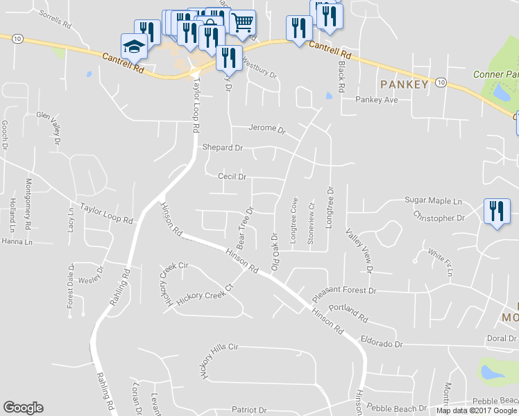 map of restaurants, bars, coffee shops, grocery stores, and more near 14412 Charwick Drive in Little Rock