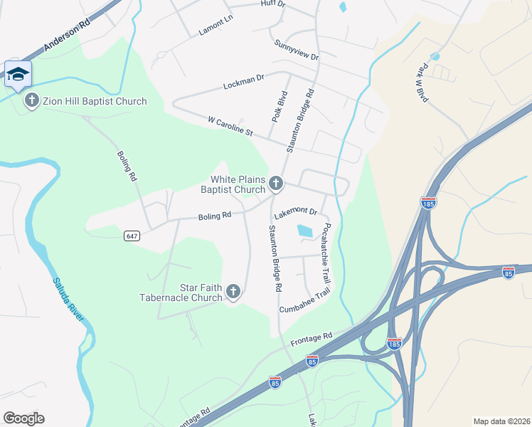 map of restaurants, bars, coffee shops, grocery stores, and more near 805 Stauton Bridge Road in Greenville