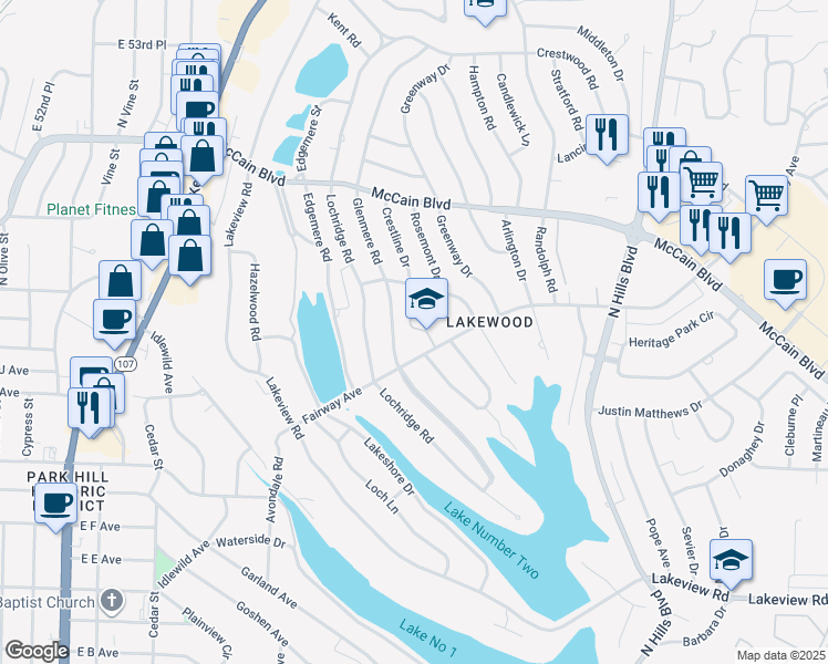 map of restaurants, bars, coffee shops, grocery stores, and more near 1800 Fairway Avenue in North Little Rock