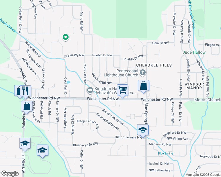 map of restaurants, bars, coffee shops, grocery stores, and more near 3022 Teton Circle Northwest in Huntsville