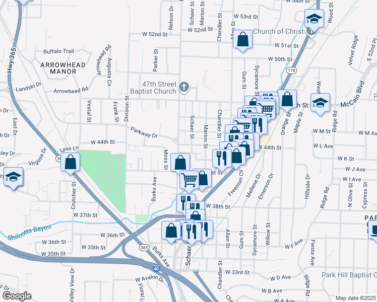 map of restaurants, bars, coffee shops, grocery stores, and more near 903 West 43rd Street in North Little Rock