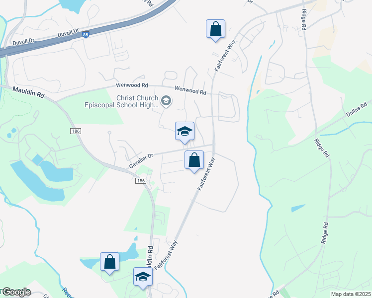 map of restaurants, bars, coffee shops, grocery stores, and more near 245 Cavalier Drive in Greenville