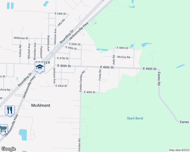 map of restaurants, bars, coffee shops, grocery stores, and more near 409 Freda Road in North Little Rock