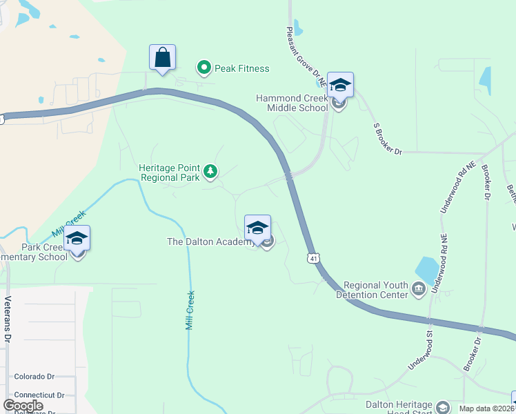 map of restaurants, bars, coffee shops, grocery stores, and more near 1250 Cross Plains Trail in Dalton
