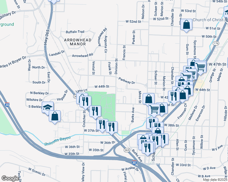 map of restaurants, bars, coffee shops, grocery stores, and more near 4309 Division Street in North Little Rock