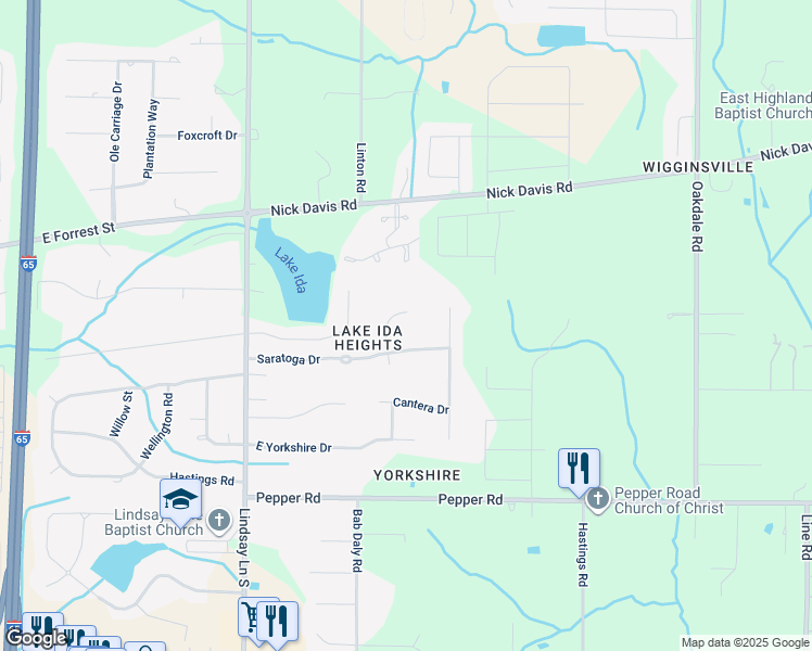 map of restaurants, bars, coffee shops, grocery stores, and more near 16580 Timberlane Drive in Athens
