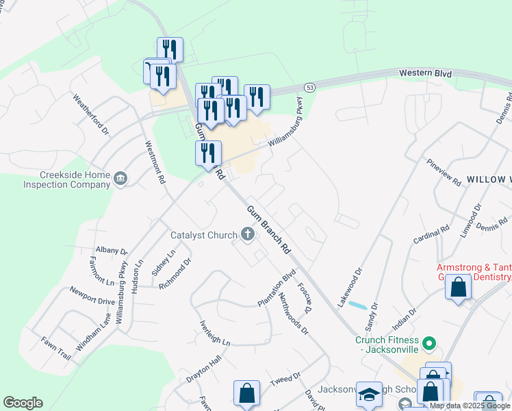 map of restaurants, bars, coffee shops, grocery stores, and more near 6003 Grandeur Avenue in Jacksonville