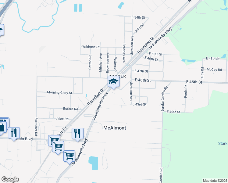 map of restaurants, bars, coffee shops, grocery stores, and more near 4424 Arkansas 161 in North Little Rock