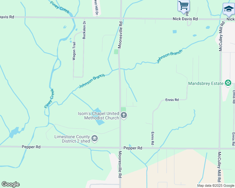 map of restaurants, bars, coffee shops, grocery stores, and more near 16367 Mooresville Road in Athens