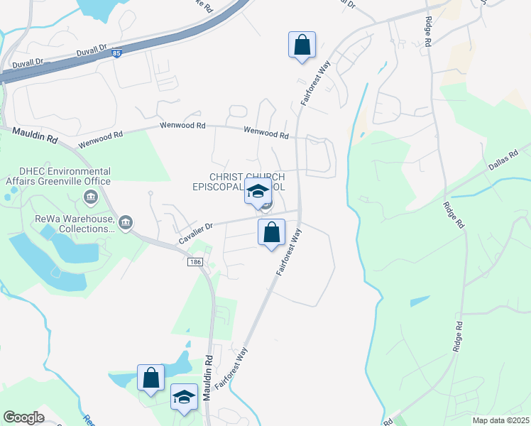 map of restaurants, bars, coffee shops, grocery stores, and more near 245 Cavalier Drive in Greenville