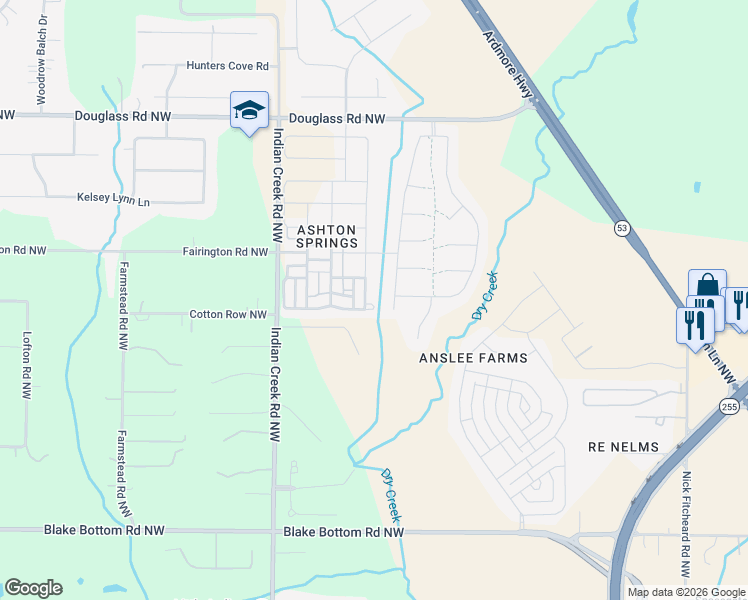 map of restaurants, bars, coffee shops, grocery stores, and more near 7044 Camrose Lane Northwest in Huntsville