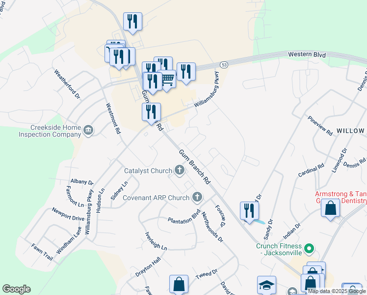 map of restaurants, bars, coffee shops, grocery stores, and more near 6011 Grandeur Avenue in Jacksonville