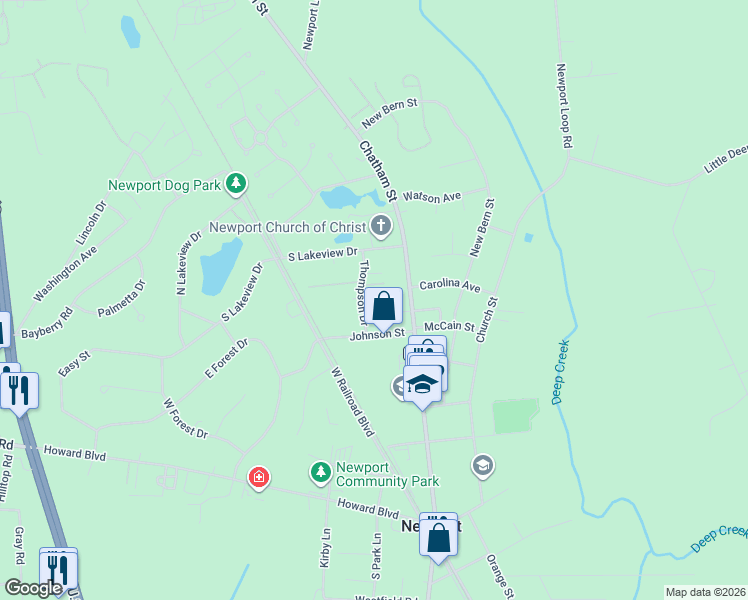map of restaurants, bars, coffee shops, grocery stores, and more near 2012 Thompson Dr in Newport