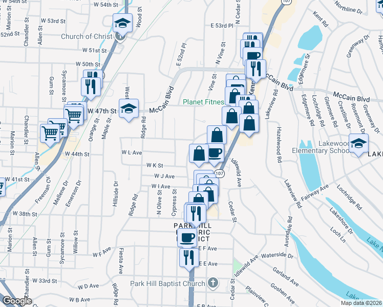 map of restaurants, bars, coffee shops, grocery stores, and more near 4212 North Locust Street in North Little Rock