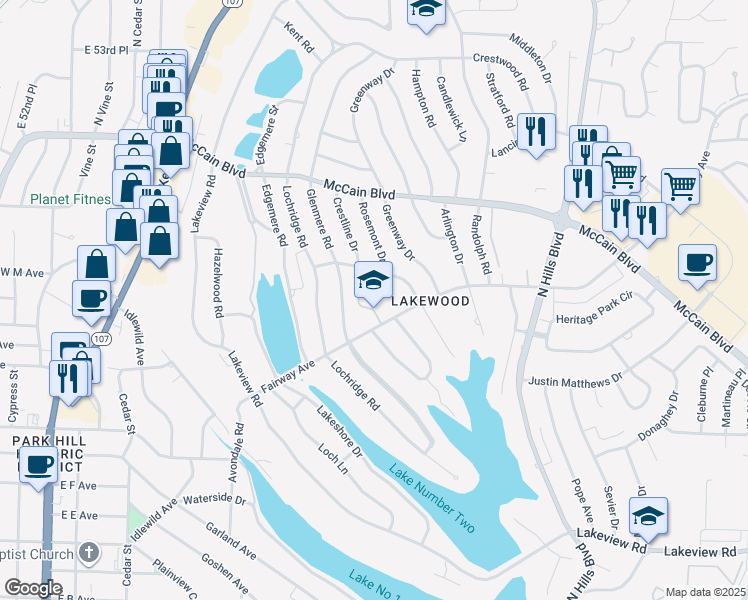 map of restaurants, bars, coffee shops, grocery stores, and more near 1800 Fairway Avenue in North Little Rock