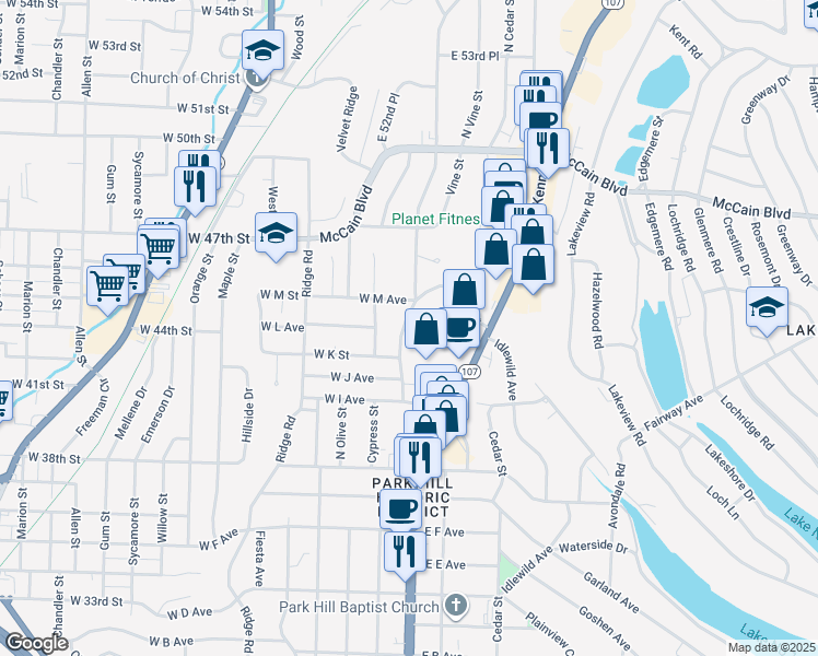 map of restaurants, bars, coffee shops, grocery stores, and more near 4216 North Locust Street in North Little Rock