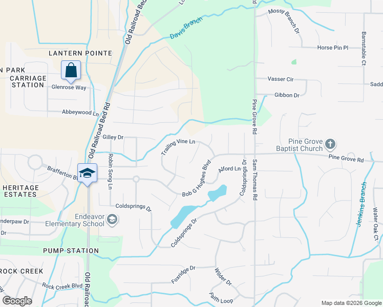 map of restaurants, bars, coffee shops, grocery stores, and more near 104 Gentle River Road in Harvest