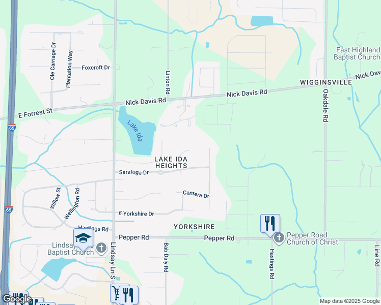 map of restaurants, bars, coffee shops, grocery stores, and more near 16580 Timberlane Drive in Athens