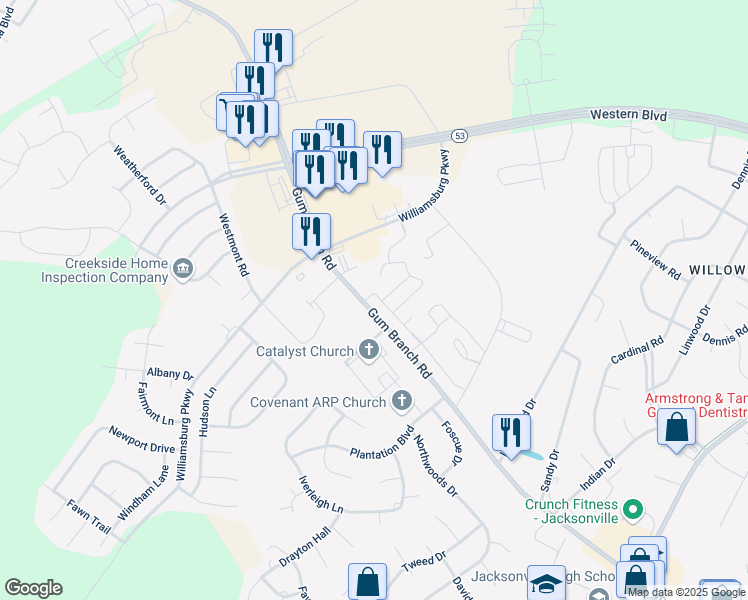 map of restaurants, bars, coffee shops, grocery stores, and more near 7005 Grandeur Avenue in Jacksonville
