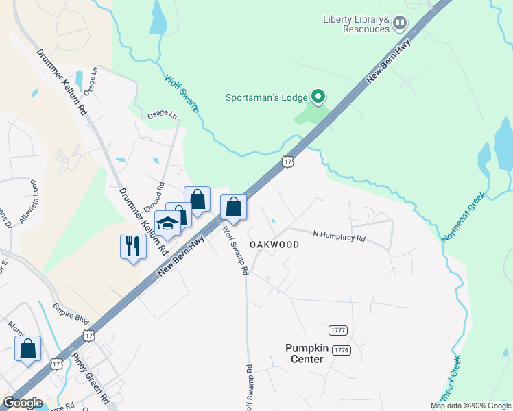 map of restaurants, bars, coffee shops, grocery stores, and more near 1133 Clayton Humphrey Road in Jacksonville