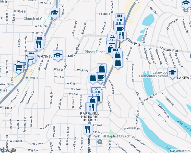 map of restaurants, bars, coffee shops, grocery stores, and more near 4135 Arkansas 107 in North Little Rock