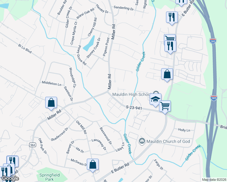 map of restaurants, bars, coffee shops, grocery stores, and more near 16 Grape Vine Court in Greenville
