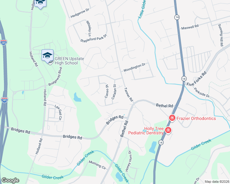 map of restaurants, bars, coffee shops, grocery stores, and more near 217 Catalan Street in Greenville