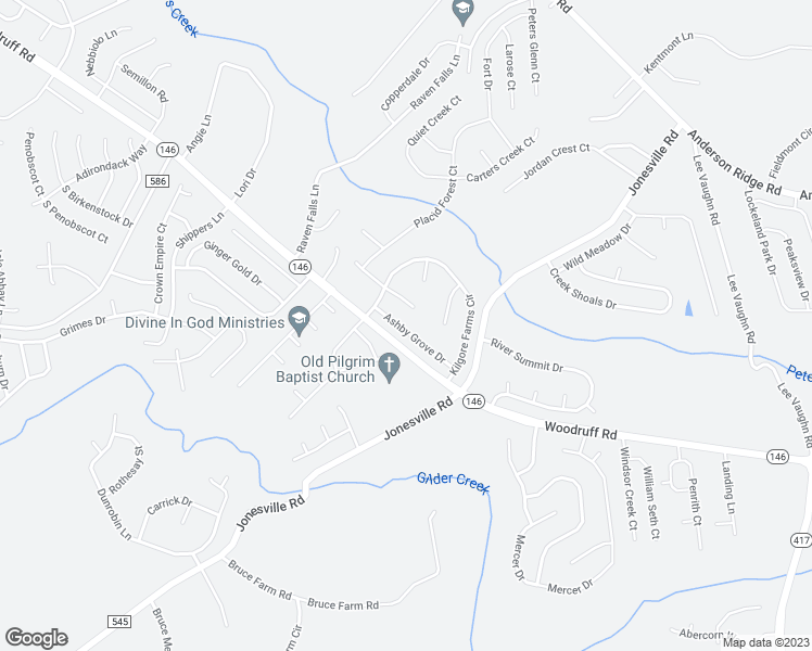 map of restaurants, bars, coffee shops, grocery stores, and more near 11 Ashby Grove Drive in Simpsonville