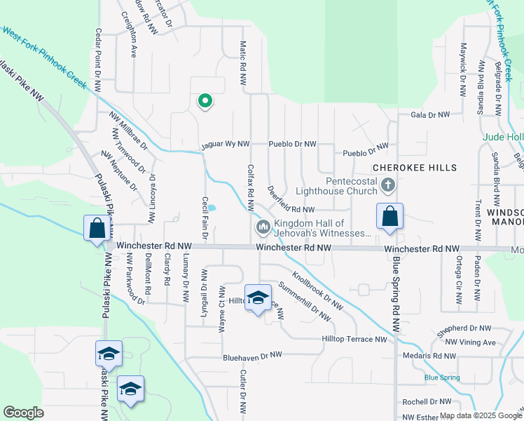 map of restaurants, bars, coffee shops, grocery stores, and more near 3118 Teton Circle Northwest in Huntsville
