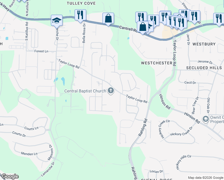 map of restaurants, bars, coffee shops, grocery stores, and more near 1 Robyn Lane in Little Rock