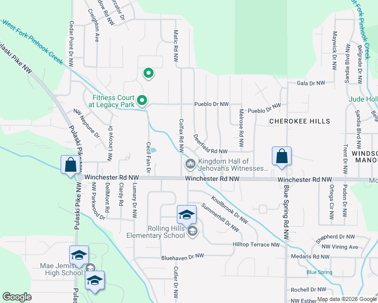 map of restaurants, bars, coffee shops, grocery stores, and more near 3118 Teton Circle Northwest in Huntsville