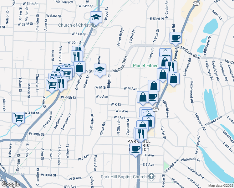 map of restaurants, bars, coffee shops, grocery stores, and more near 212 West M Avenue in North Little Rock