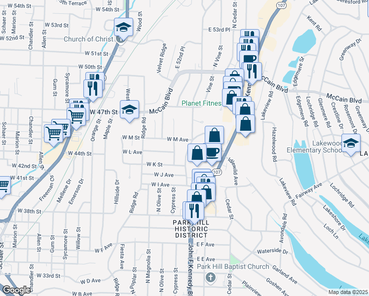 map of restaurants, bars, coffee shops, grocery stores, and more near 4309 North Locust Street in North Little Rock