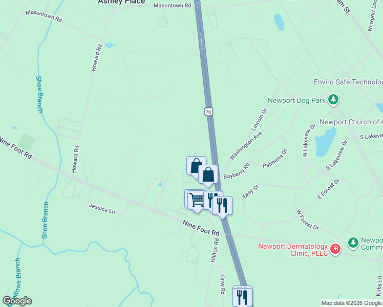 map of restaurants, bars, coffee shops, grocery stores, and more near 210 Diamond Cove in Newport