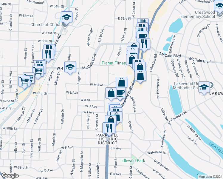 map of restaurants, bars, coffee shops, grocery stores, and more near 518 West M Avenue in North Little Rock